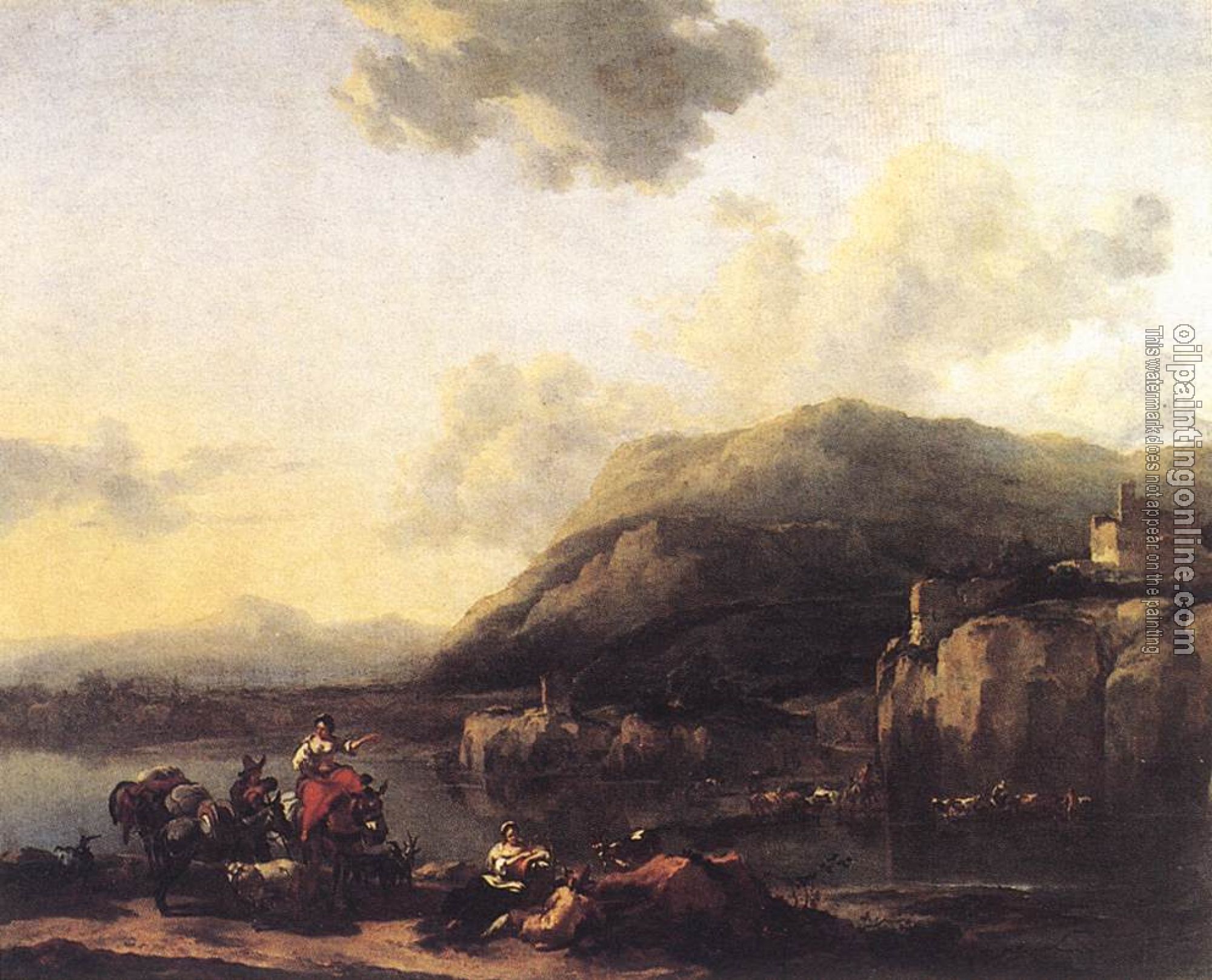 Nicolaes Berchem - landscape With Jacob Rachel And Leah